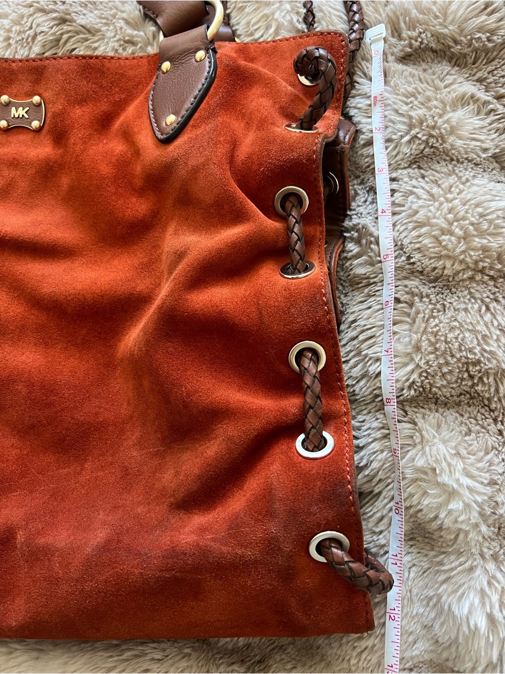 Michael Kors Rust Suede Tote/Hobo with Braided Brown Handles - Picture 8 of 11